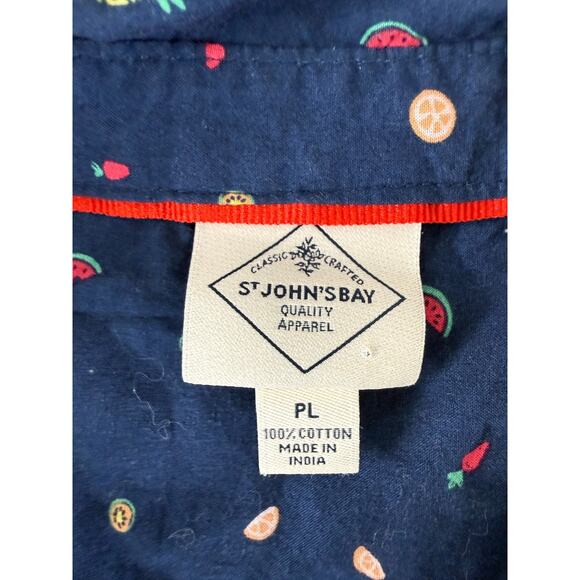 St Johns Bay Petite Size PL Fruit Print Casual Button Top Navy Short Sleeve - Picture 5 of 8